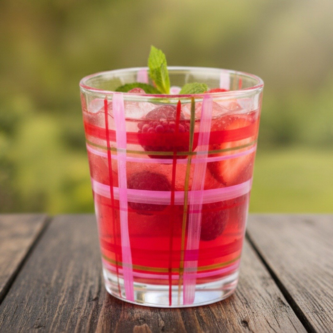 Copo vidro duplo borossilicato pintado à mão para Iced Tea Pink Veranda