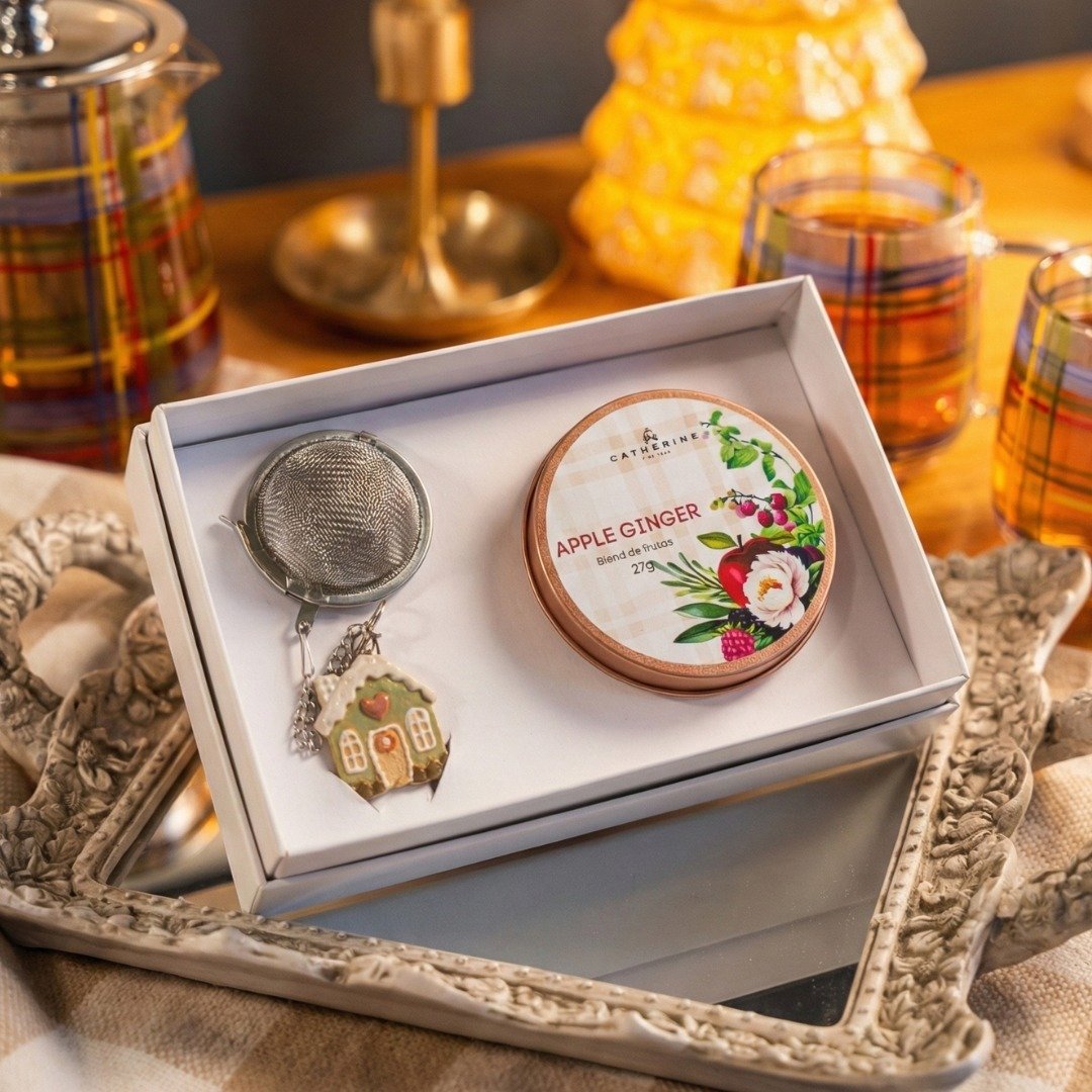 Kit Evergreen Christmas Catherine – infusor Gingerhouse verde e lata Apple Ginger