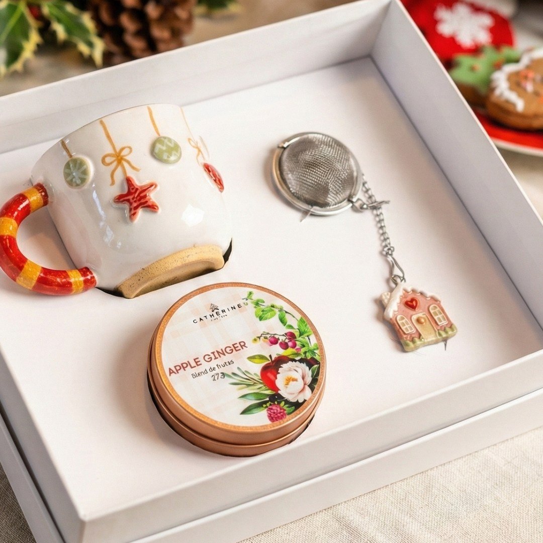 Kit chá caneca infusor Natal Pink Christmas in Gingerville