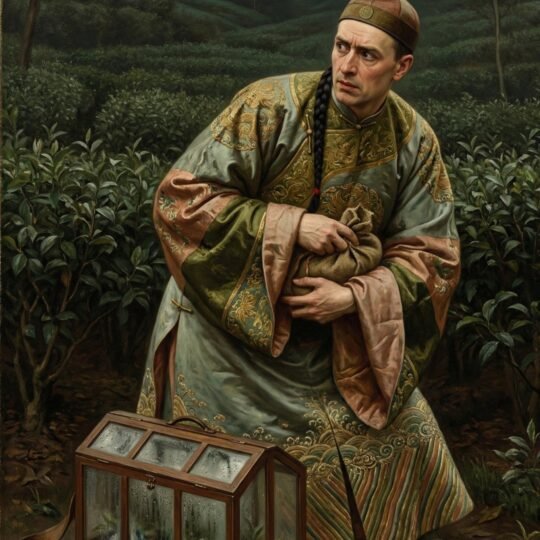 Robert Fortune disfarçado com trajes chineses durante sua expedição botânica na China