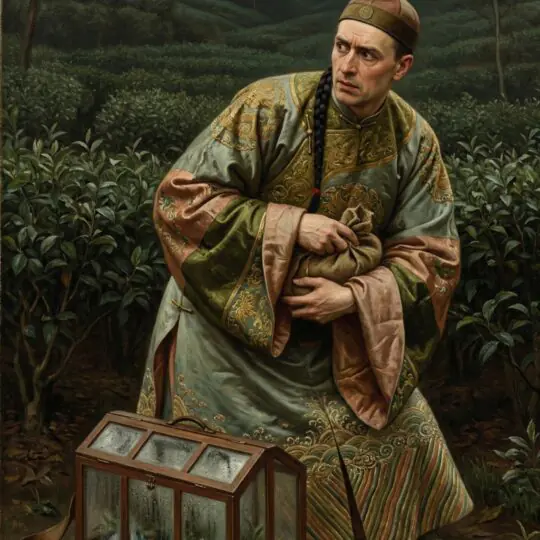 Robert Fortune disfarçado com trajes chineses durante sua expedição botânica na China