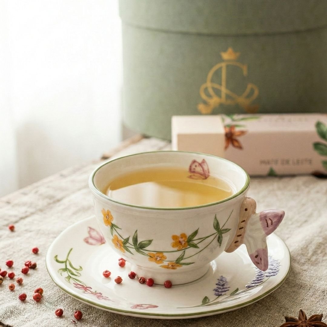 Xicara Petit Jardin no Gift Box Memorias do Jardim Catherine Fine Teas