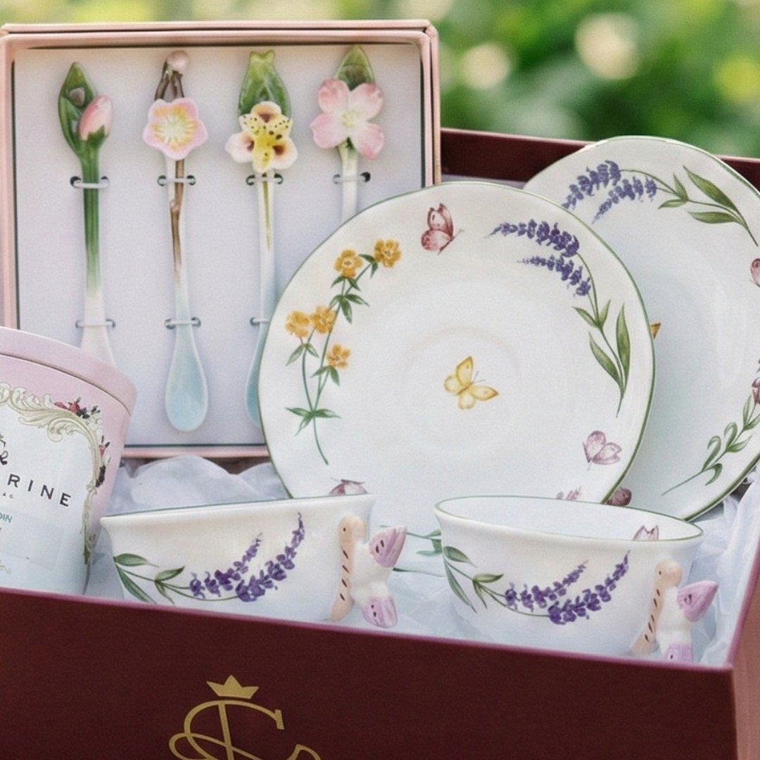 kit para cha l'orangerie com porcelanas em relevo Catherine Fine Teas