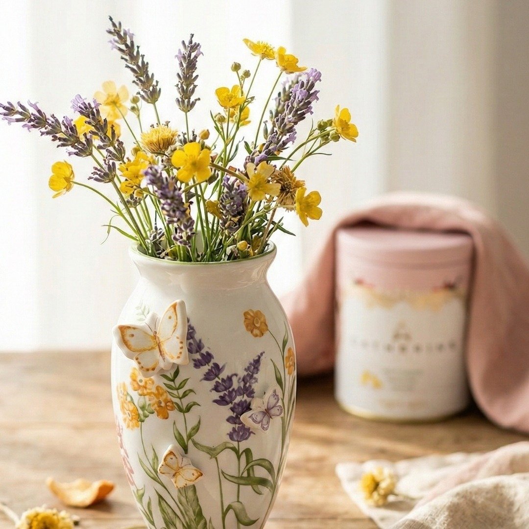 Vaso porcelana borboletas relevo Petit Jardin Catherine Fine Teas