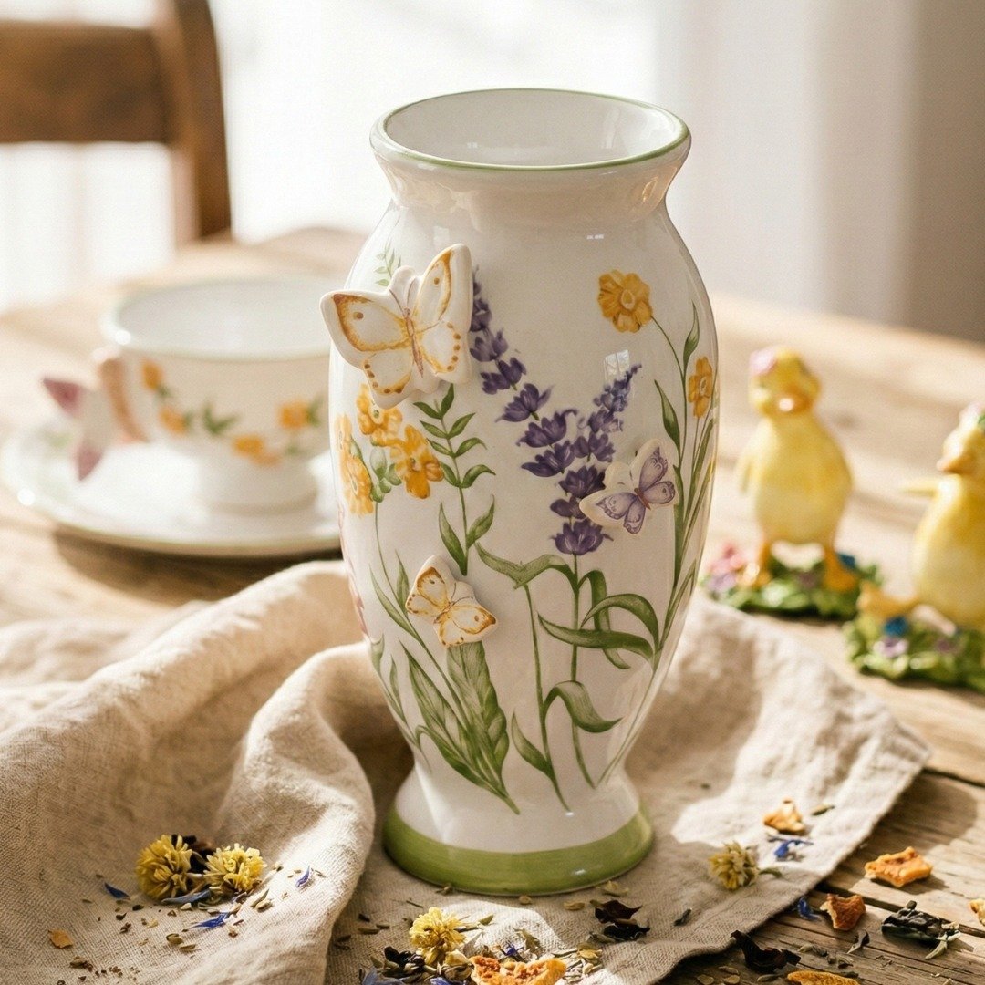 Vaso porcelana borboletas relevo coleção Petit Jardin Catherine Fine Teas