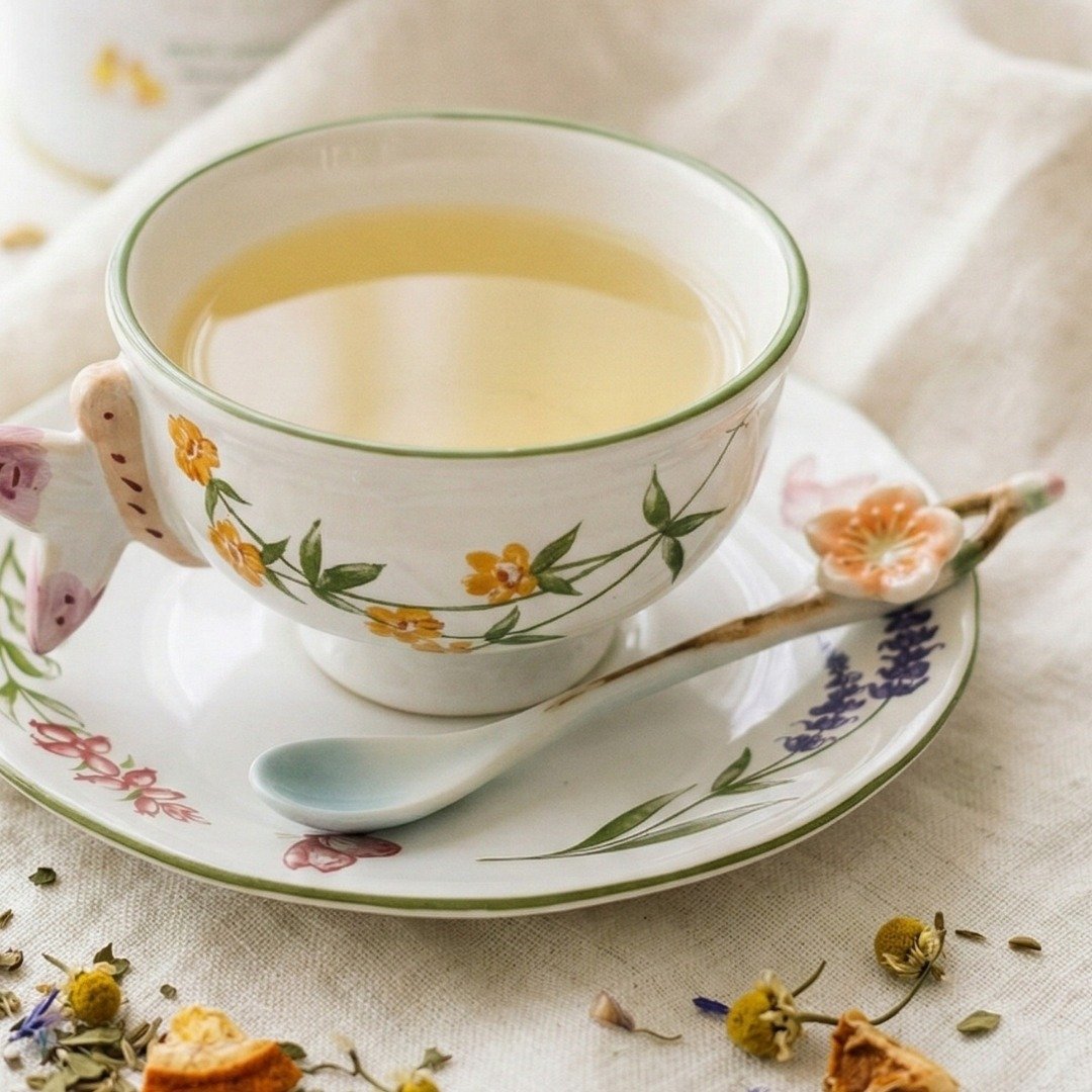 Conjunto com Xícara com pires chá porcelana borboletas relevo Catherine Fine Teas