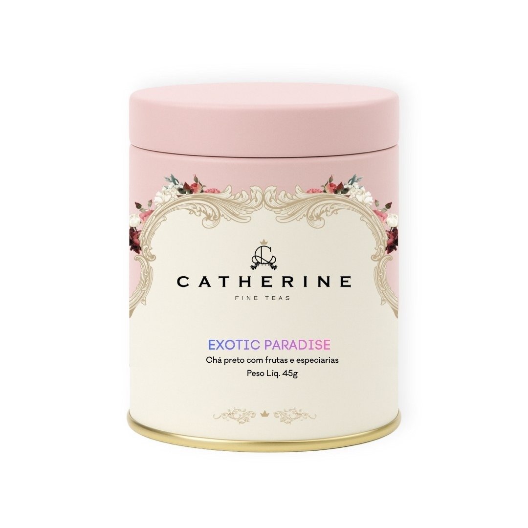 Exotic Paradise Chá Preto com frutas e especiarias Pink Tin Catherine Fine Teas