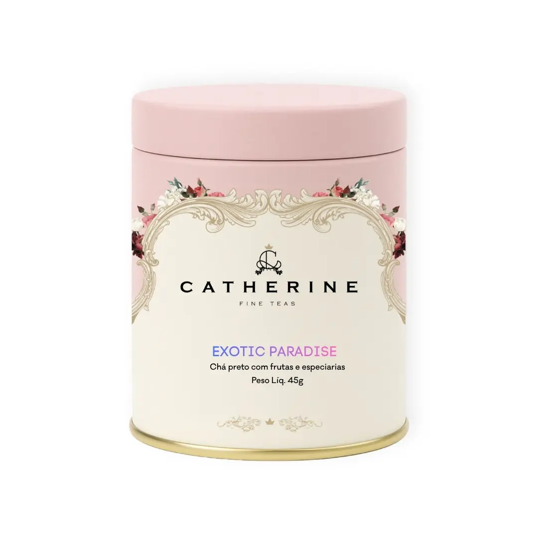 Exotic Paradise Chá Preto com frutas e especiarias Pink Tin Catherine Fine Teas