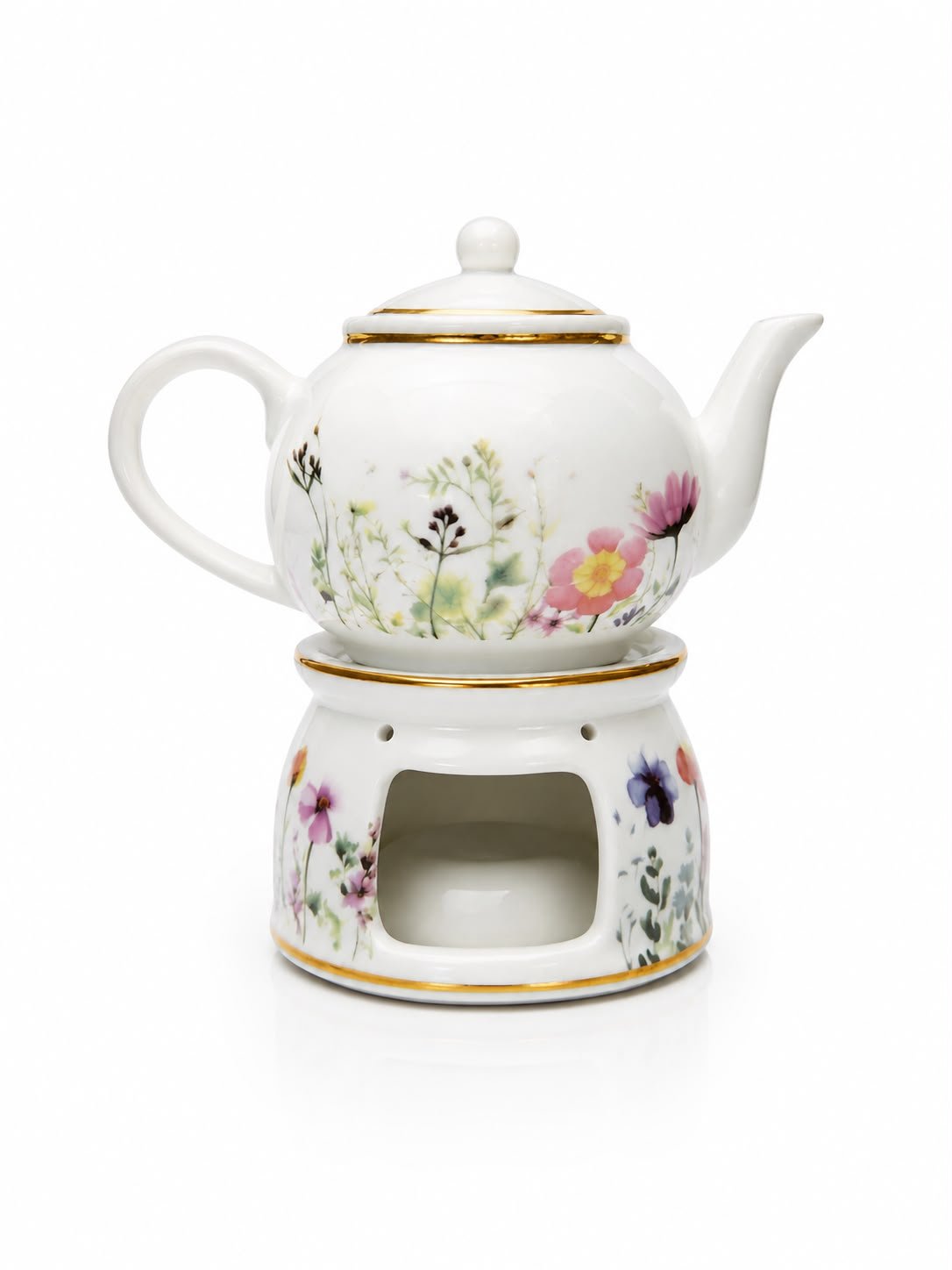 BULE +  AQUECEDOR PORCELANA FLORES DECALQUE