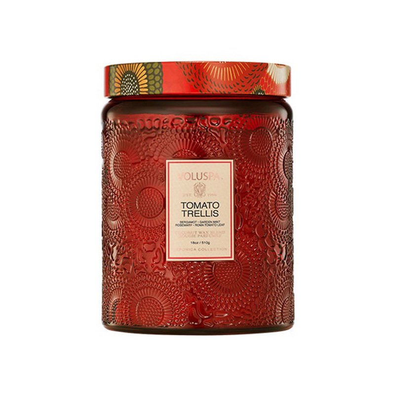 VELA POTE VIDRO G 100H RELEVO TOMATO TRELLIS