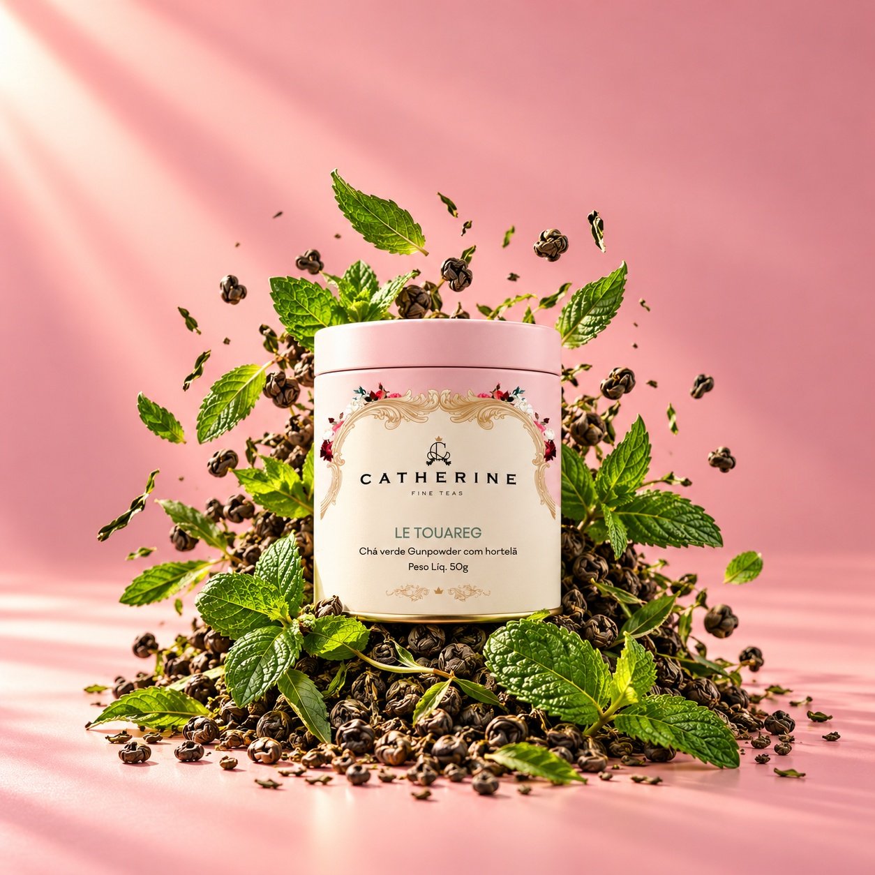 Blend Le Touareg | Chá Verde Gunpowder com Hortelã | Pink Tin 45g