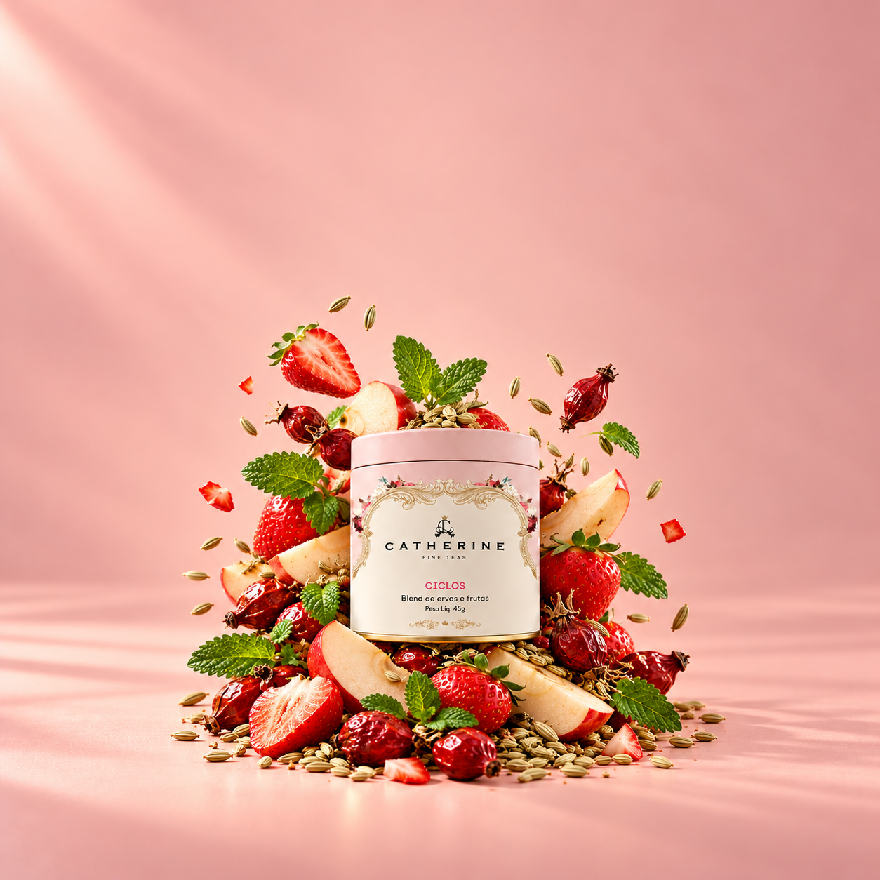 Blend Ciclos de Rosa Mosqueta | Morango e Melissa | Pink Tin 45g