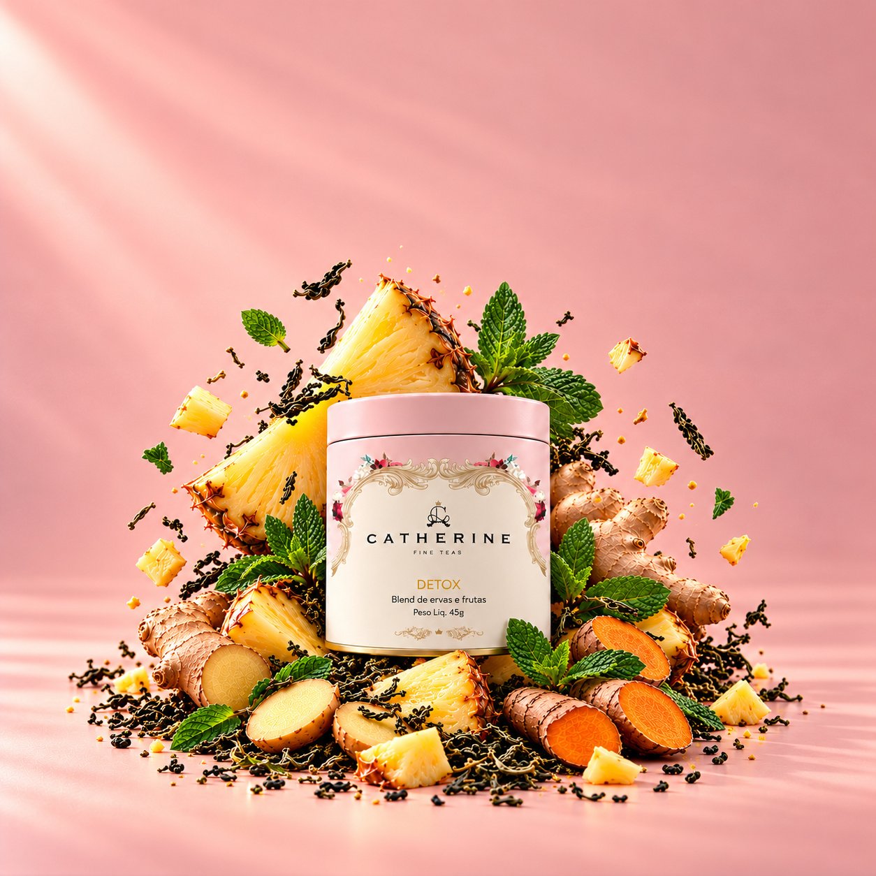 Blend Detox | Chá Verde com Abacaxi, Hortelã e Gengibre | Pink Tin 45g