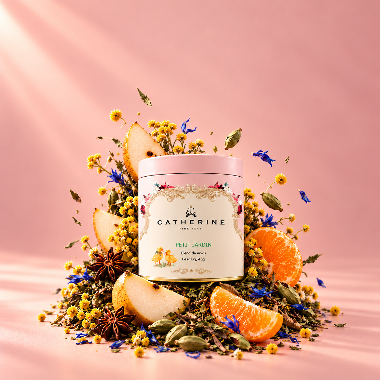 Blend Petit Jardin | Mate Verde com Pera, Macela e Tangerina | Pink Tin 45g