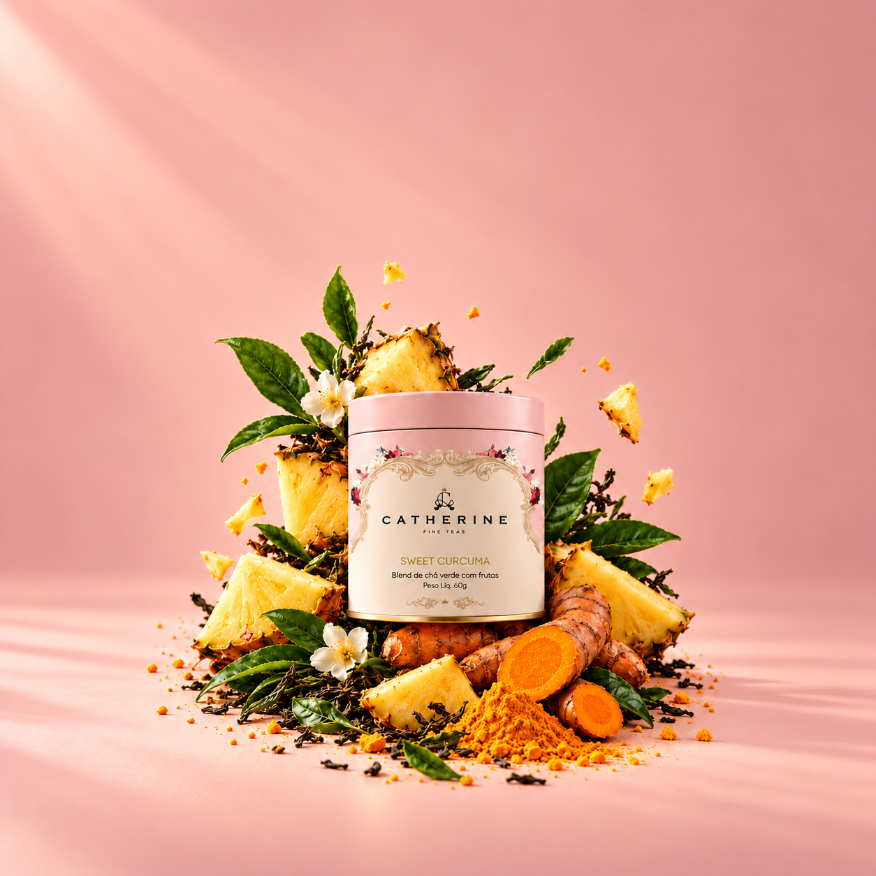 Blend Sweet Curcuma | Chá Verde com Abacaxi e Cúrcuma | Pink Tin 45g